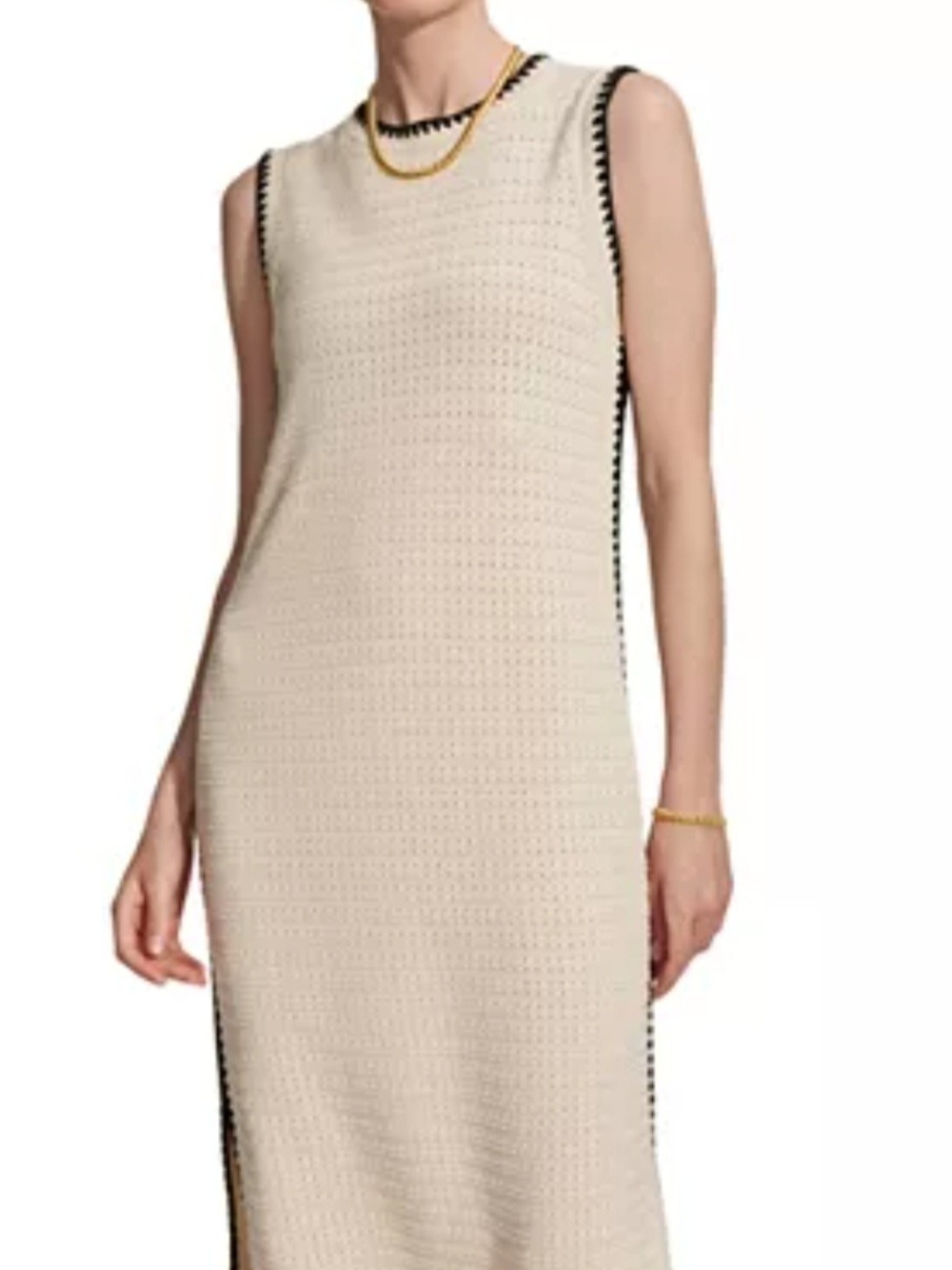 Varley Cream Sleeveless Midi Dress with Black Trim